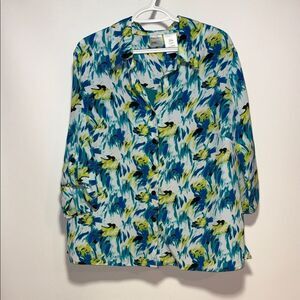 Just My Size Blue and Green Patterned Blouse